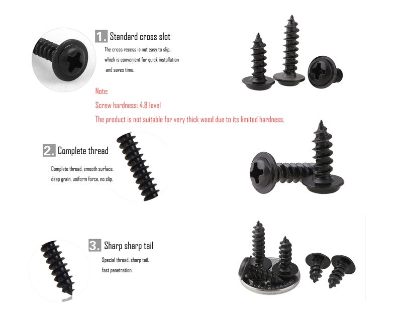 LBY 900pcs M2.3 M2.6 M3 Truss Head Self - Tapping Screws, Wafer Head Screws, Pan Head Washer Screw, 9 Sizes Self -Tapping Screws Assortment Kit, Carbon Steel (Blacking) - Image 5